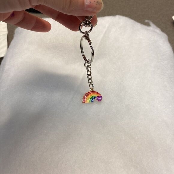 Pride Rainbow  with Heart at the end Pendant Lobster Claw Keychain Purse Pendant - Picture 3 of 3
